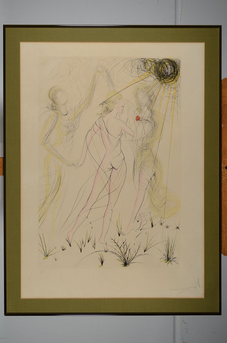 Detail k: Salvador Dali, 1904-1989, Farblithografie, Erstausgabe, im Passepartout, unter Glas gerahmt, ca.51x71cm/80x60cm
