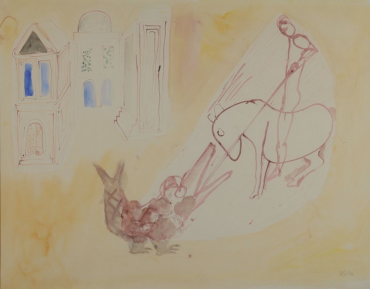 Werner Gilles, 1894 Rheydt-1961 Essen, Studium an der Kunstakademie Kassel una am Bauhaus Weimar, hier: Hl. Georg der Drachentöter mit Drache, ...