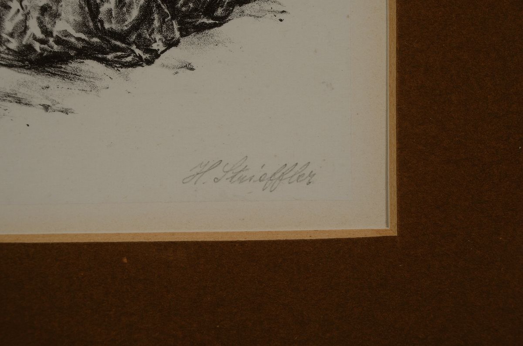Detail a: Heinrich Strieffler, 1872-1949 Landau, Ausbildung an der Akademie München, Meisterschüler von Stuck, hier: Der Tanz, Steindruck, rechts unten ...