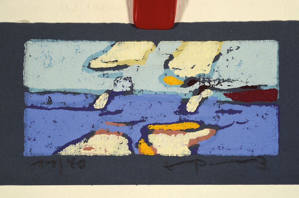 Detail k: Klaus Fussmann, geb. 1938, Farblinolschnitt,"Ostsee", handsign,. num. 11/40, ca. 9x17,5 cm