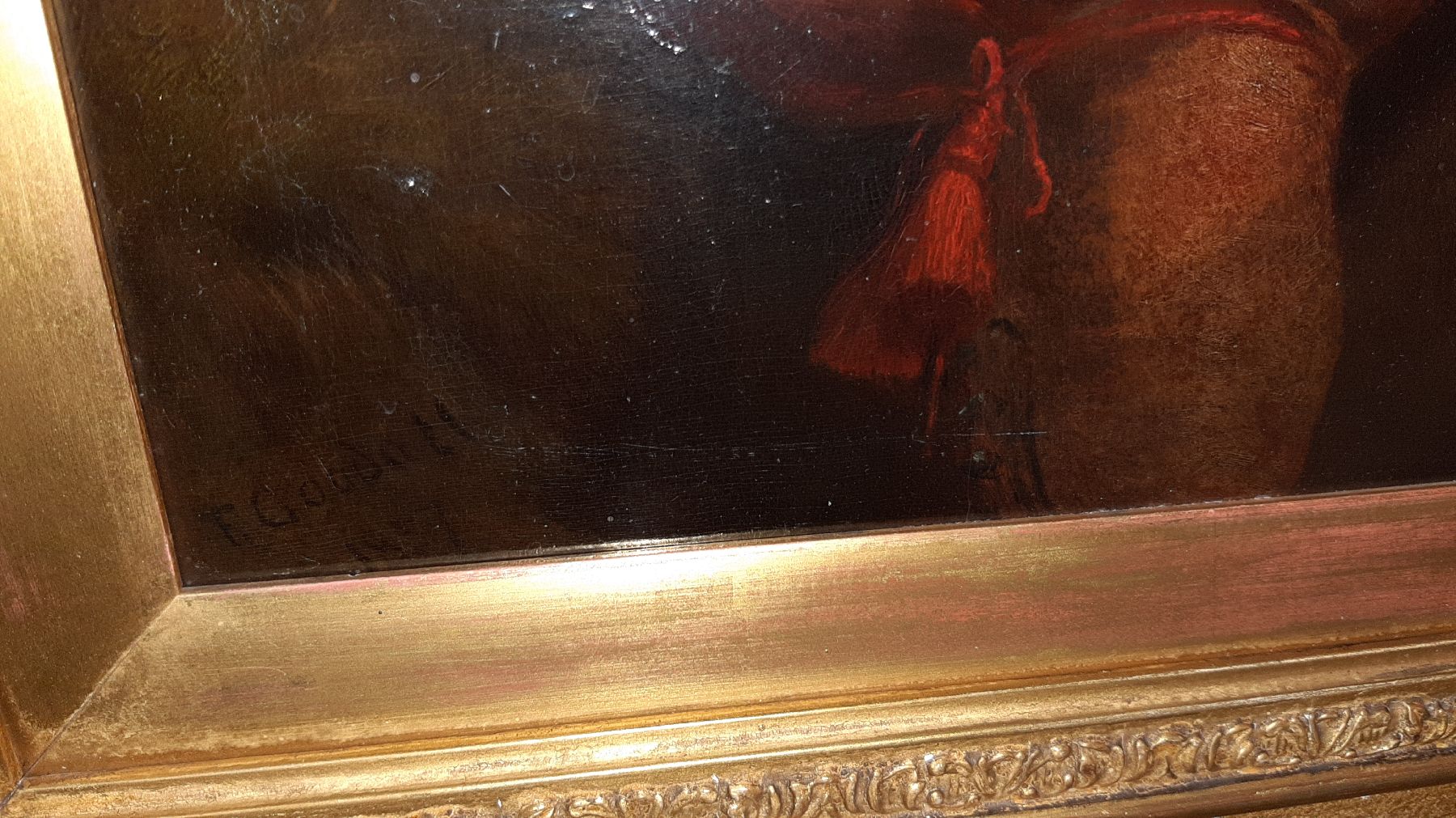 Detail d: Frederick Goodall, 1822 London - 1904, Mitglied der Royal Academy, rückseitig auf Etikett und auf dem Rahmen betitelt: "The Proposal", ...