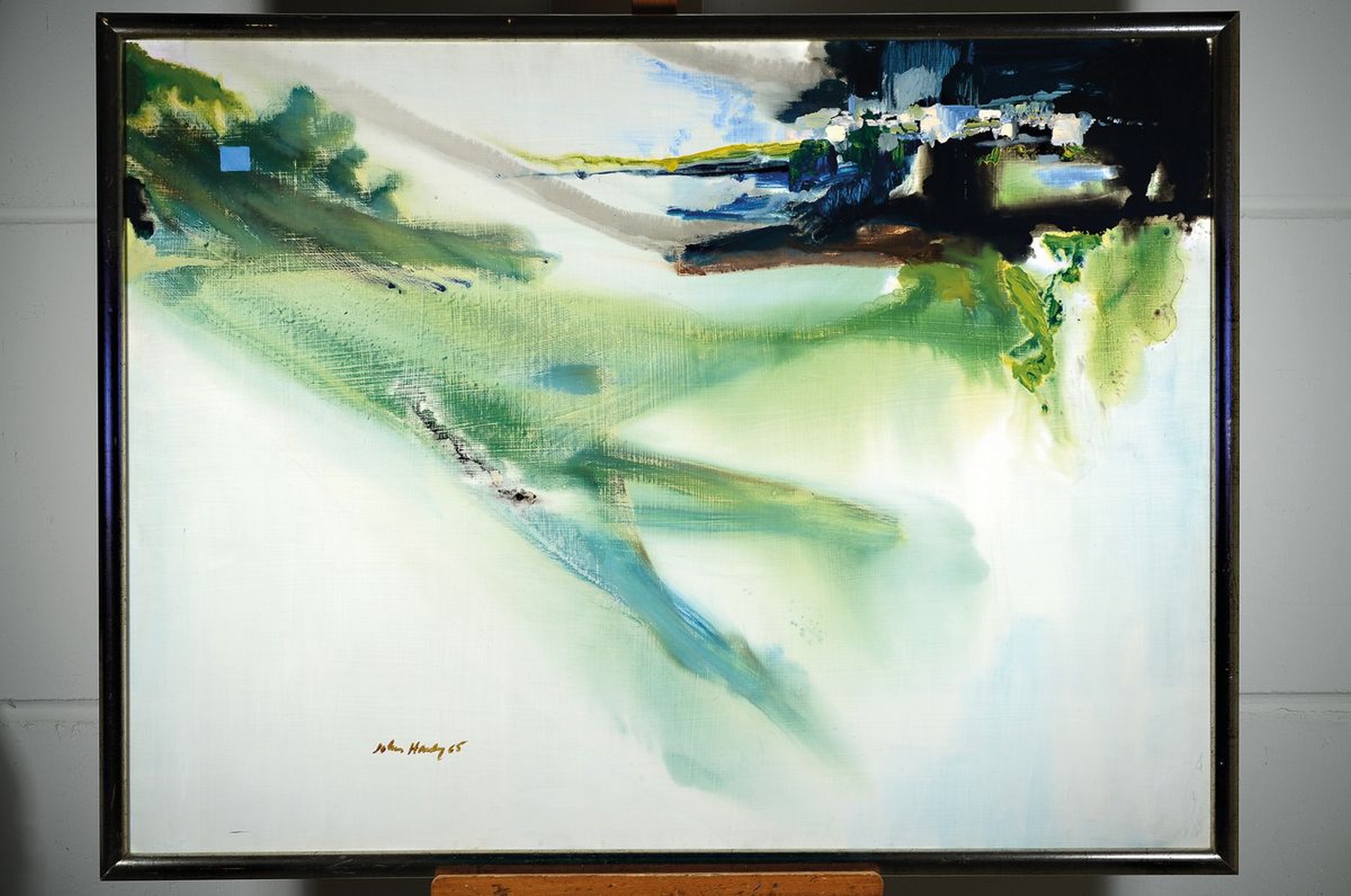 Detail k: John Hardy, wohl britischer Künstler, Mitte 20. Jh., bez. "The Out-Tide", Öl/Lwd, abstrahierte Küstenlandschaft bei abfließender Flut, ...