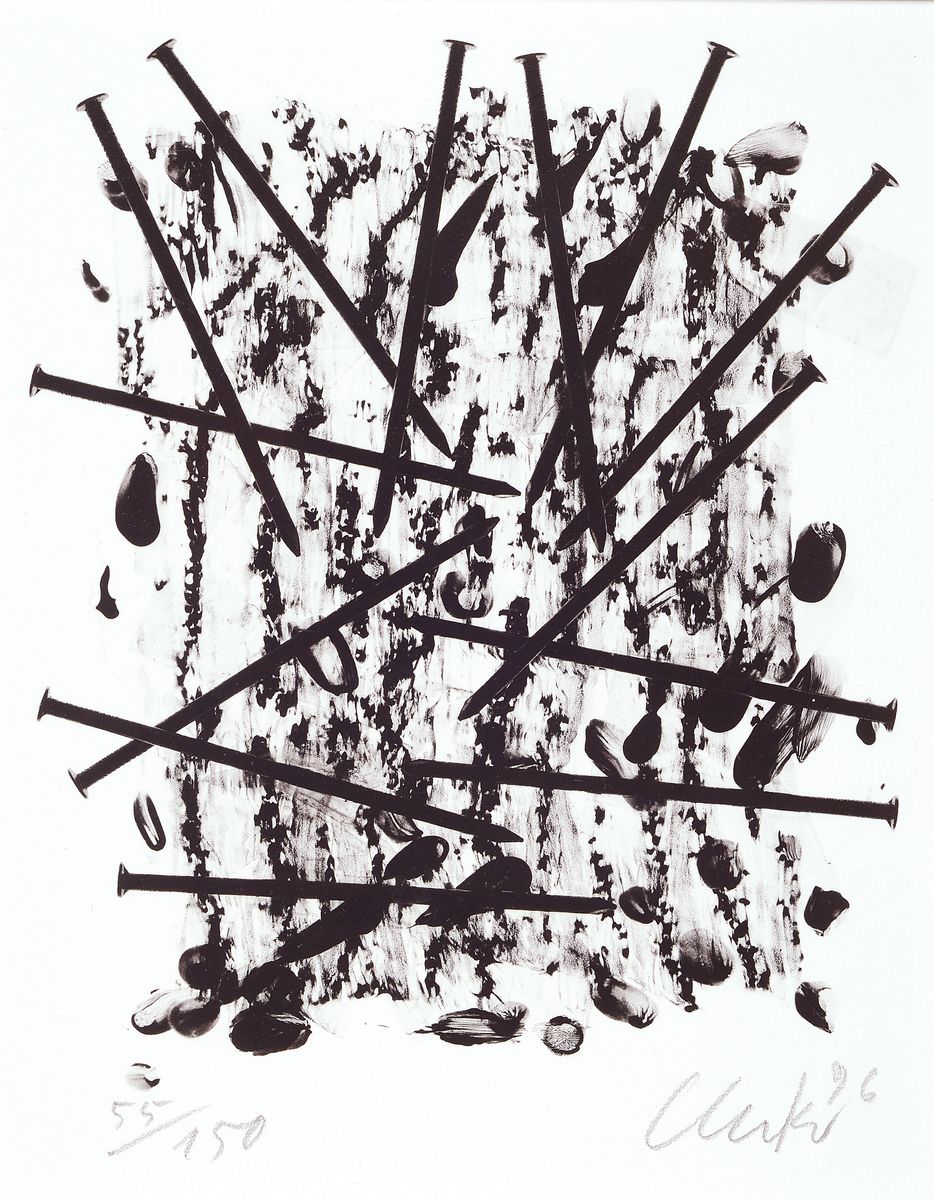 Günther Uecker, geb. 1930, Lithographie, handsigniert und dat. 96, num. 55/150, ca. 32x25cm, u.Gl., R.