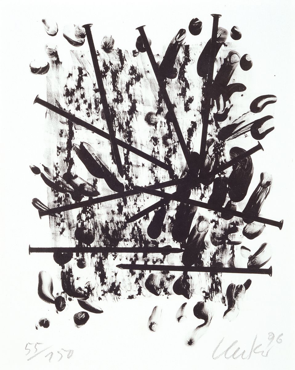 Günther Uecker, geb. 1930, Lithographie, handsigniert und dat. 96, num. 55/150, ca. 32x25cm, u.Gl., R.