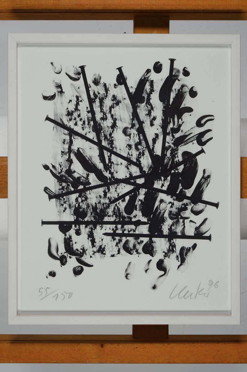 Detail k: Günther Uecker, geb. 1930, Lithographie, handsigniert und dat. 96, num. 55/150, ca. 32x25cm, u.Gl., R.