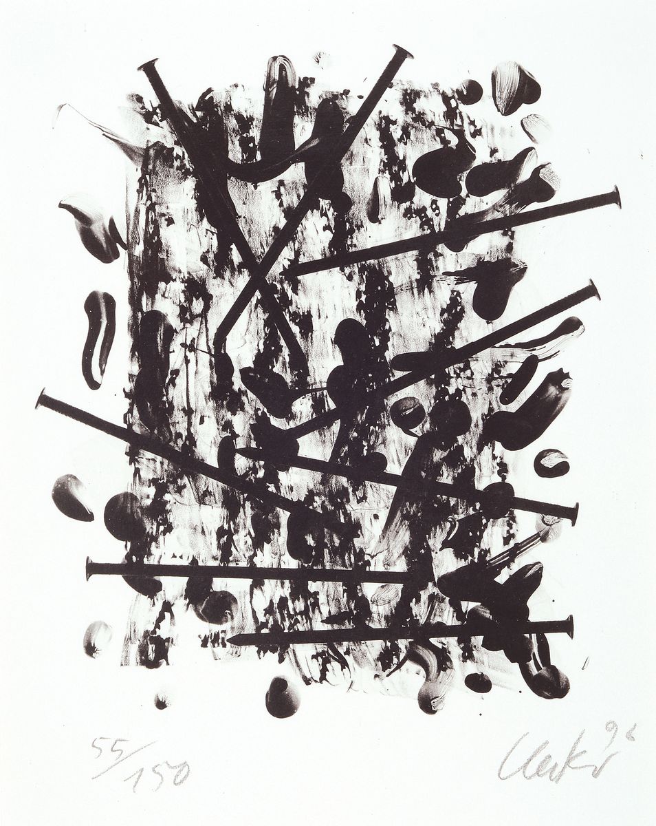 Günther Uecker, geb. 1930, Lithographie, handsigniert und dat. 96, num. 55/150, ca. 32x25cm, u.Gl., R.