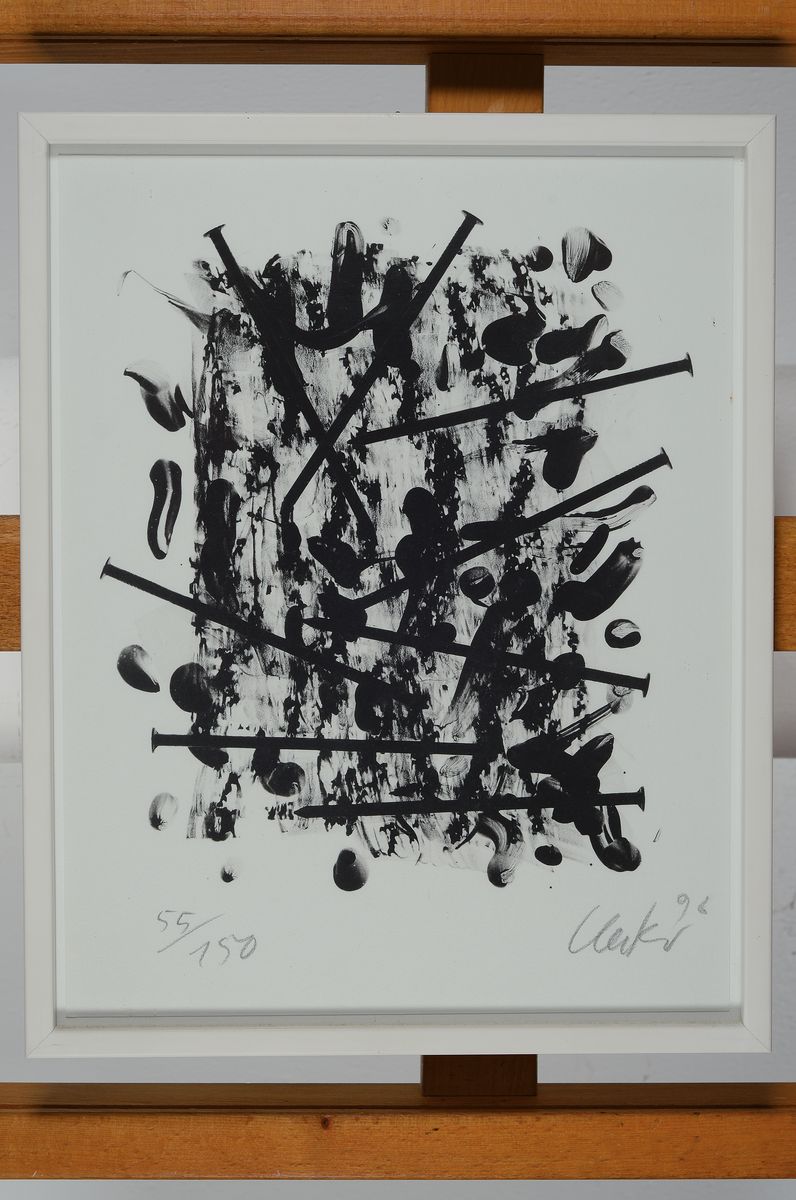 Detail k: Günther Uecker, geb. 1930, Lithographie, handsigniert und dat. 96, num. 55/150, ca. 32x25cm, u.Gl., R.