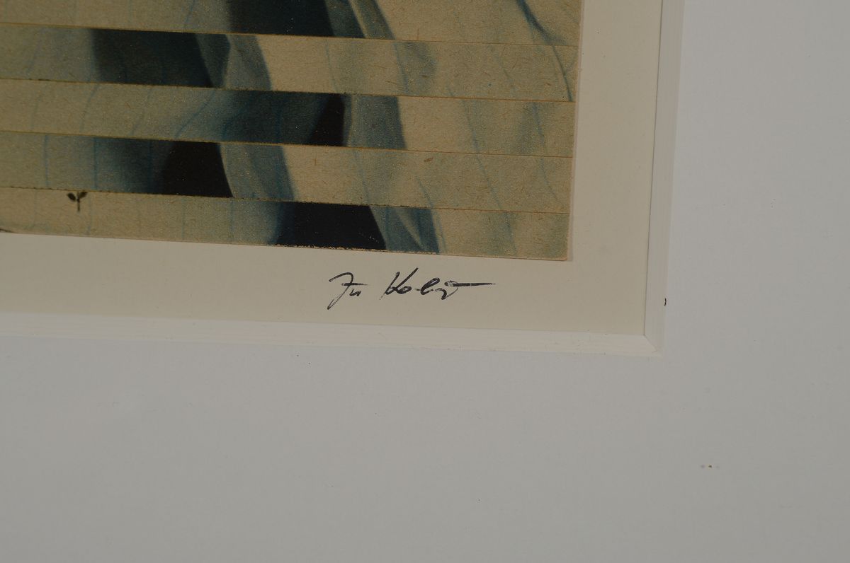 Detail b: Jiri Kolar, 1914-2002, 2 Farbserigraphien, VW Käfer Rollenart, und Porträt, eines signiert und num. 40/100, je ca. 26x23cm, u.Gl., R. ca. 52x44cm