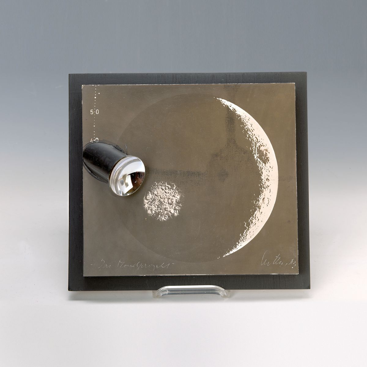 Adolf Luther, 1912-1990, Das Mondprojekt, Multiple, collagiert mit Metall, signiert, ca. 7x30x27cm, leichte Altersspuren