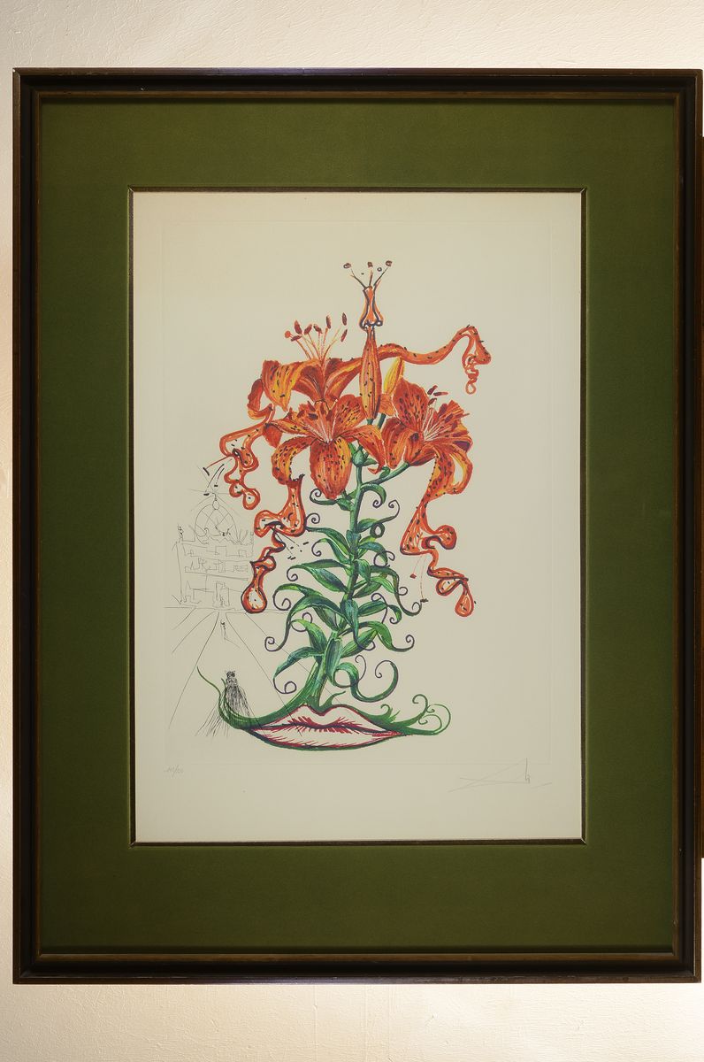 Detail k: Salvador Dali, 1904-1989, Surrealistic Flowers, 1972, Kaltnadelradierungauf Heliogravure, "Lilium aurancacium et labra barocantia", Atelier ...