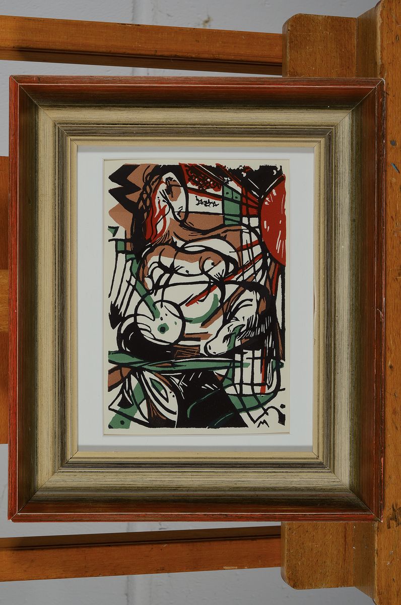 Detail k: Franz Marc, 1880-1916, Die Geburt der Pferde, späterer Abzug des Farbholzschnitts von 1911, ca. 14x21cm, PP, u.Gl., R. ca. 30x35cm