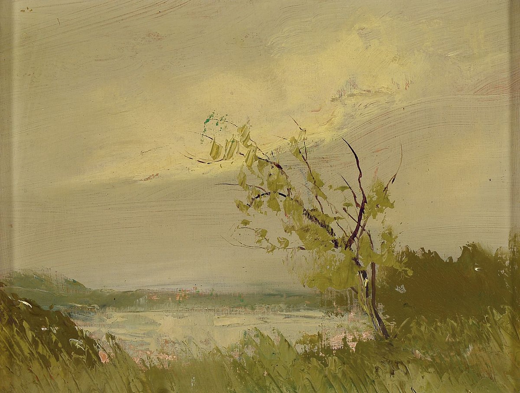 Karl Philipp Spitzer, 1887-1954 Speyer, Seeuferlandschaft, Öl/Holz, rückseitig sign., ca. 23x30cm, R. ca. 38x44cm