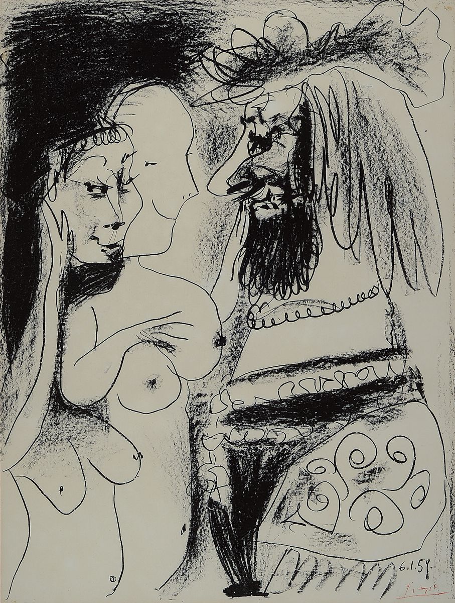 Pablo Picasso, 1881 - 1973, "Le Vieux Roi", Lithographie auf Papier, 1959, Bloch 869, schwach gebräuntes Papier, mit rotem Namenszug und ...