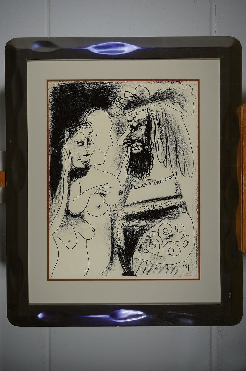 Detail k: Pablo Picasso, 1881 - 1973, "Le Vieux Roi", Lithographie auf Papier, 1959, Bloch 869, schwach gebräuntes Papier, mit rotem Namenszug und ...
