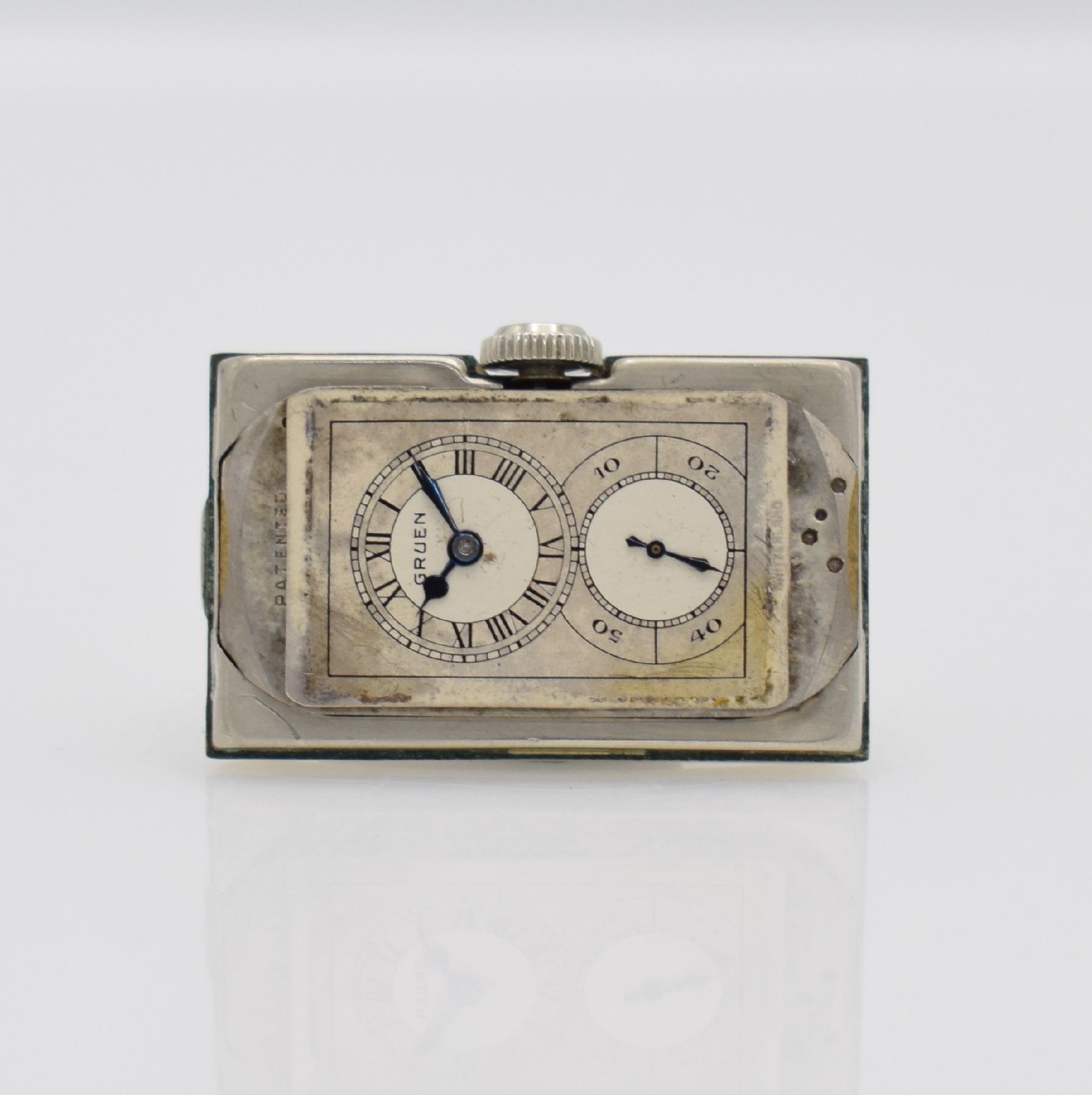 Detail g: GRUEN seltene Herrenarmbanduhr sog. Doctors Watch Referenz 877/8, Schweiz f. US-Markt um 1935, Handaufzug, 2-teil. gold filled Gehäuse, Boden ...