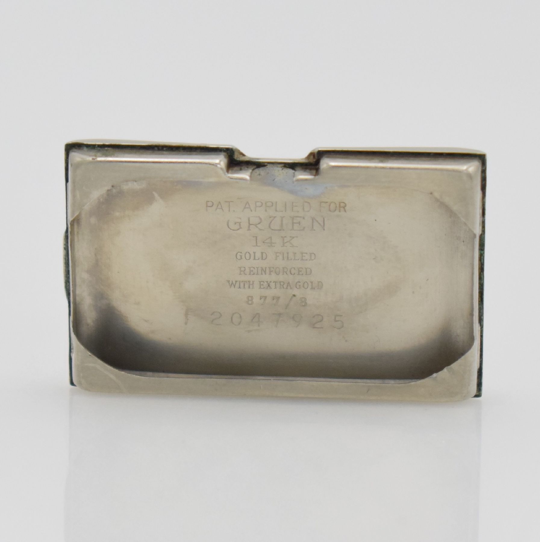Detail j: GRUEN seltene Herrenarmbanduhr sog. Doctors Watch Referenz 877/8, Schweiz f. US-Markt um 1935, Handaufzug, 2-teil. gold filled Gehäuse, Boden ...