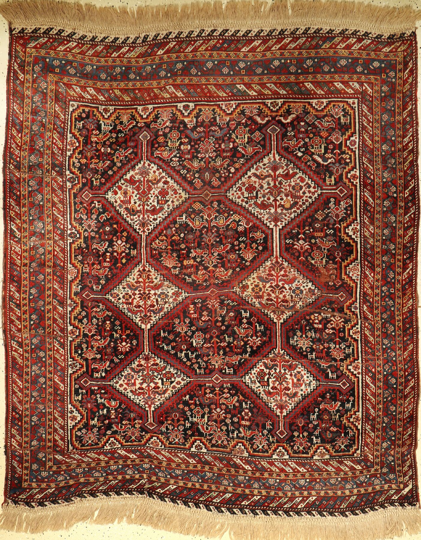 Khamseh antik, Persien, 19. Jhd, Wolle auf Wolle, ca. 190 x 160 cm, EHZ: 4