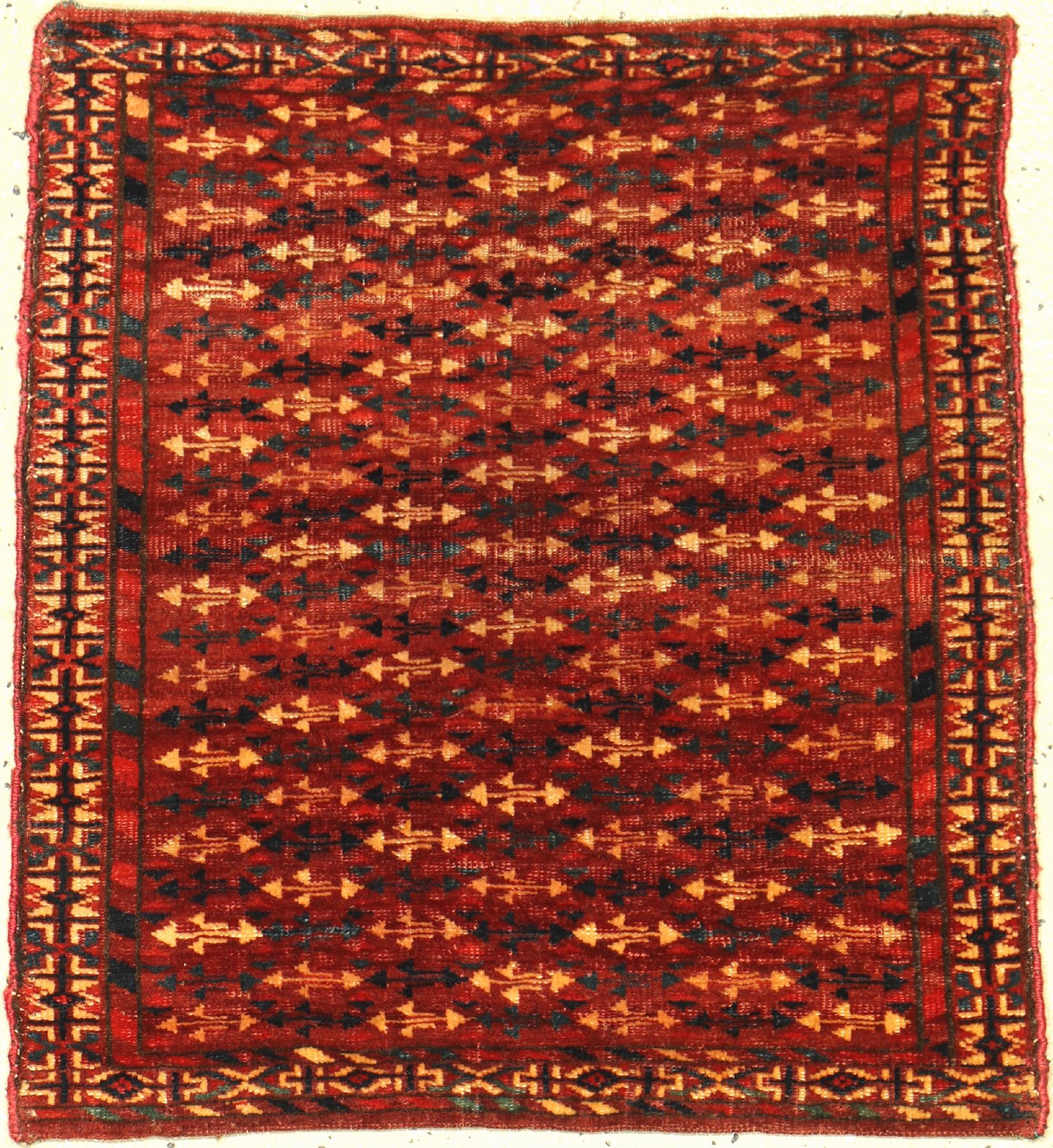Seltene Yomud "Ok Bash", antik, Turkmenistan, 19.Jhd.,, Wolle auf Wolle, ca. 56 x 51 cm, Rarität, seltenes Muster, EHZ: 3, Sammlerstück