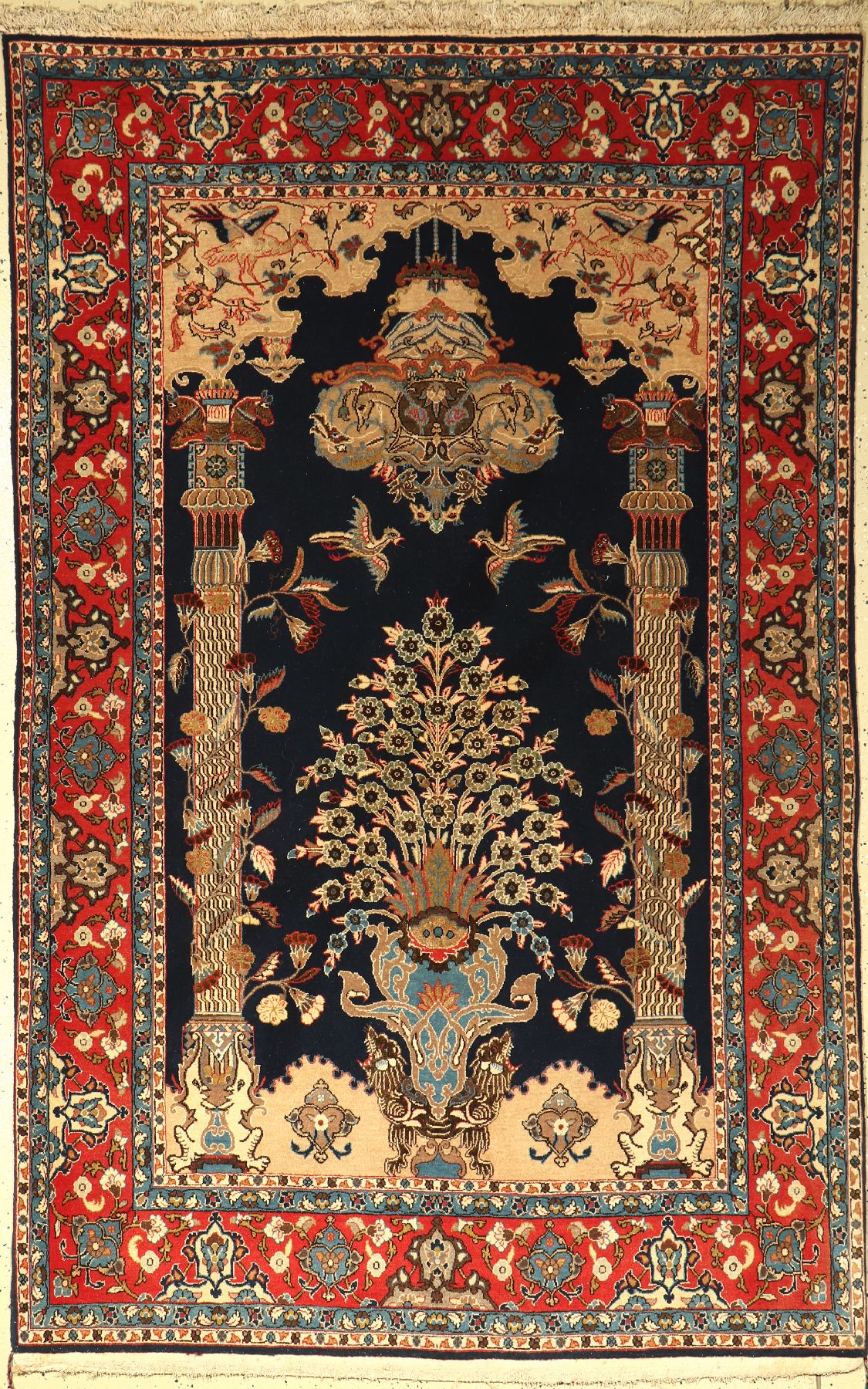 Ghom Kork mit Seide alt, Persien, ca. 40 Jahre, Korkwolle mit Seide, ca. 214 x 139 cm, dekorativ, EHZ: 2