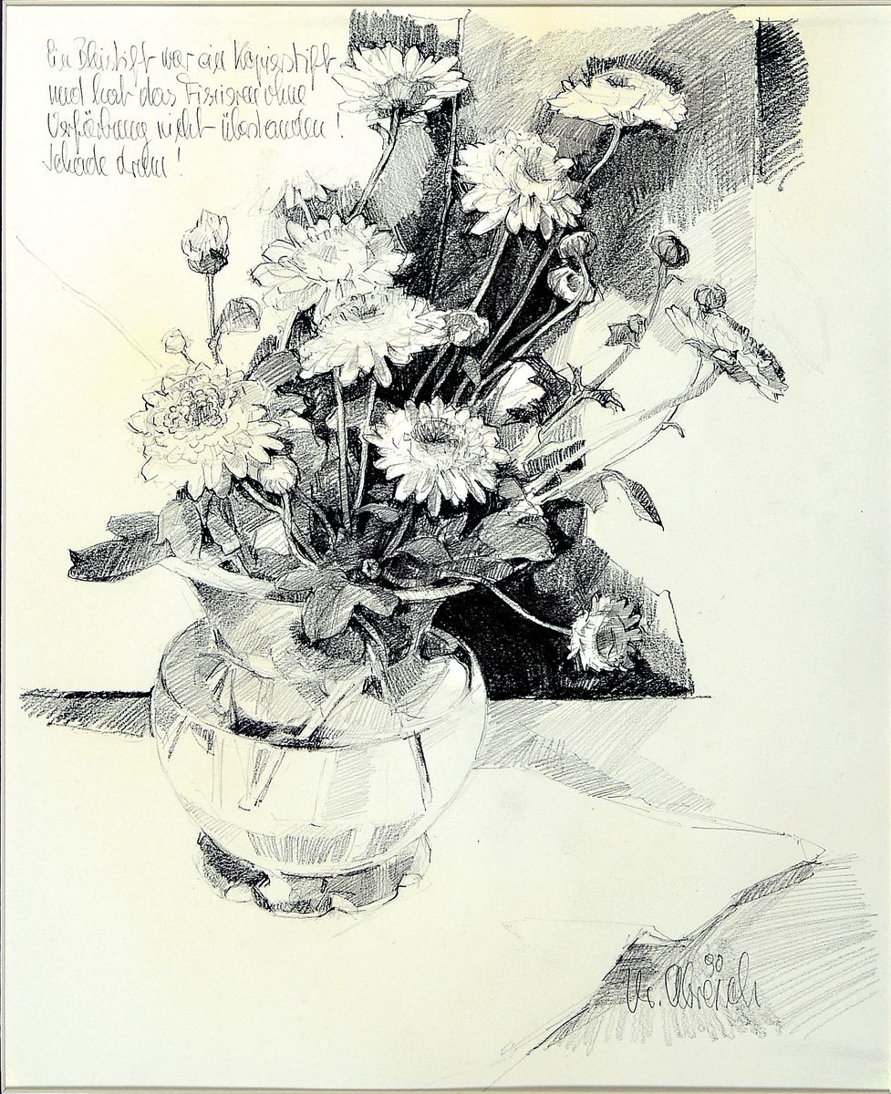 Detail n: Christel Abresch, 1931 Sulzbach-2011 Neustadt, 2 Arbeiten: Maus in der Falle, Öl/Lwd, signiert und dat. 98, ca. 30x30cm; Blumenstrauß in gläserner ...