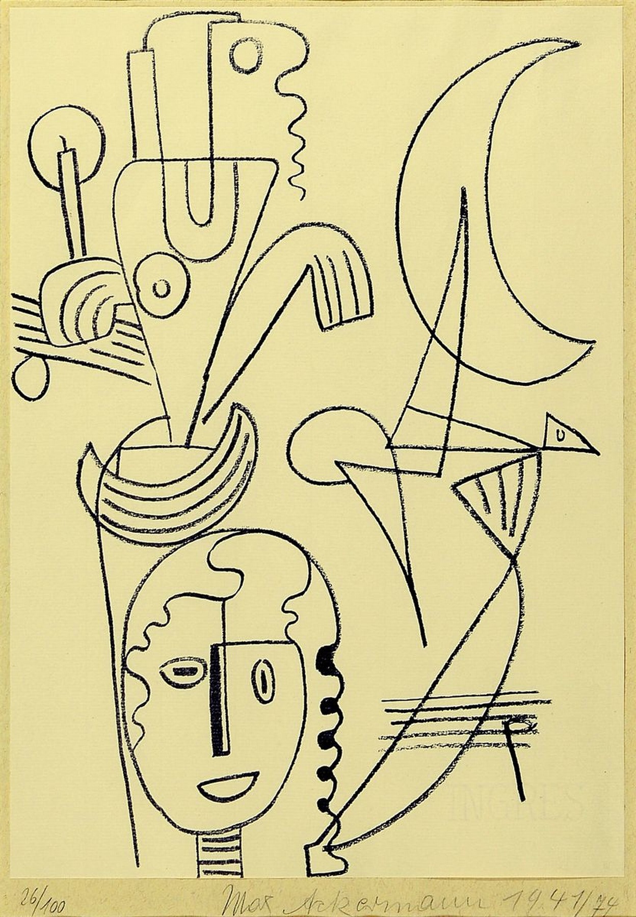 Max Ackermann, 1887 Berlin-1975 Bad Liebenzell, Komposition mit Frauenkopf und Konstruktivistischen Motiven, Lithographieauf Inges-Bütten, auf ...