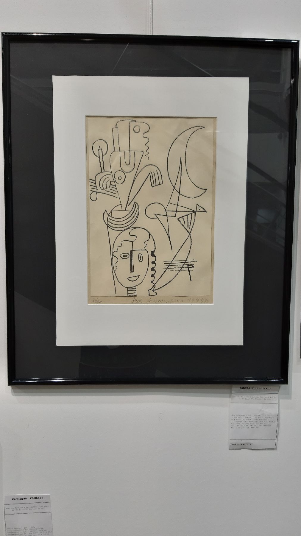 Detail b: Max Ackermann, 1887 Berlin-1975 Bad Liebenzell, Komposition mit Frauenkopf und Konstruktivistischen Motiven, Lithographieauf Inges-Bütten, auf ...