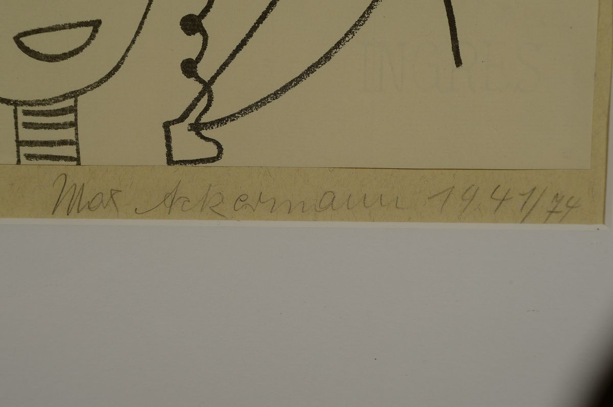 Detail c: Max Ackermann, 1887 Berlin-1975 Bad Liebenzell, Komposition mit Frauenkopf und Konstruktivistischen Motiven, Lithographieauf Inges-Bütten, auf ...