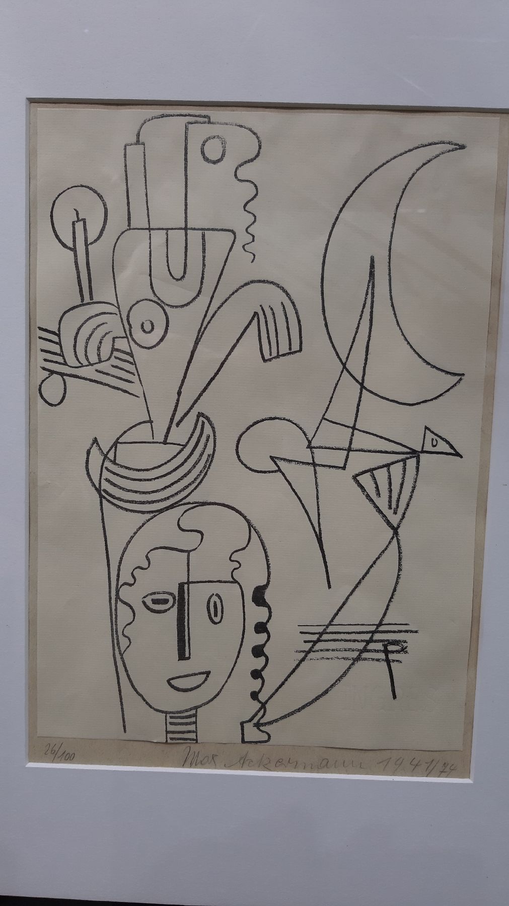 Detail l: Max Ackermann, 1887 Berlin-1975 Bad Liebenzell, Komposition mit Frauenkopf und Konstruktivistischen Motiven, Lithographieauf Inges-Bütten, auf ...