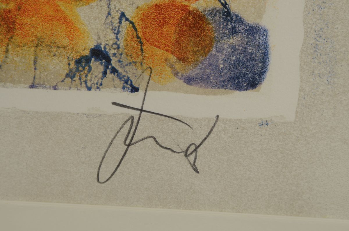 Detail a: Christian Kruck, 1925 Hamburg-1985 Frankfurt/ Main, südliche Hafenlandschaft mit Schiffen und Gondeln, Farblithographie, handsigniert, bez.: ...