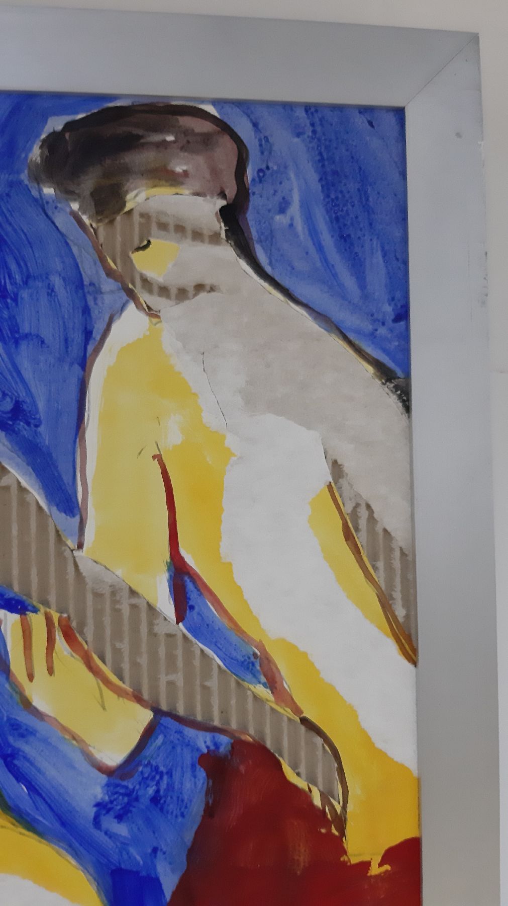 Detail d: Jürgen E. Stolte, geb. 1961, tätig in Düsseldorf, Figurengruppe mit Frau und Männern, Wellpappen-Kunst mit Decollage Methode, currogated art, ...