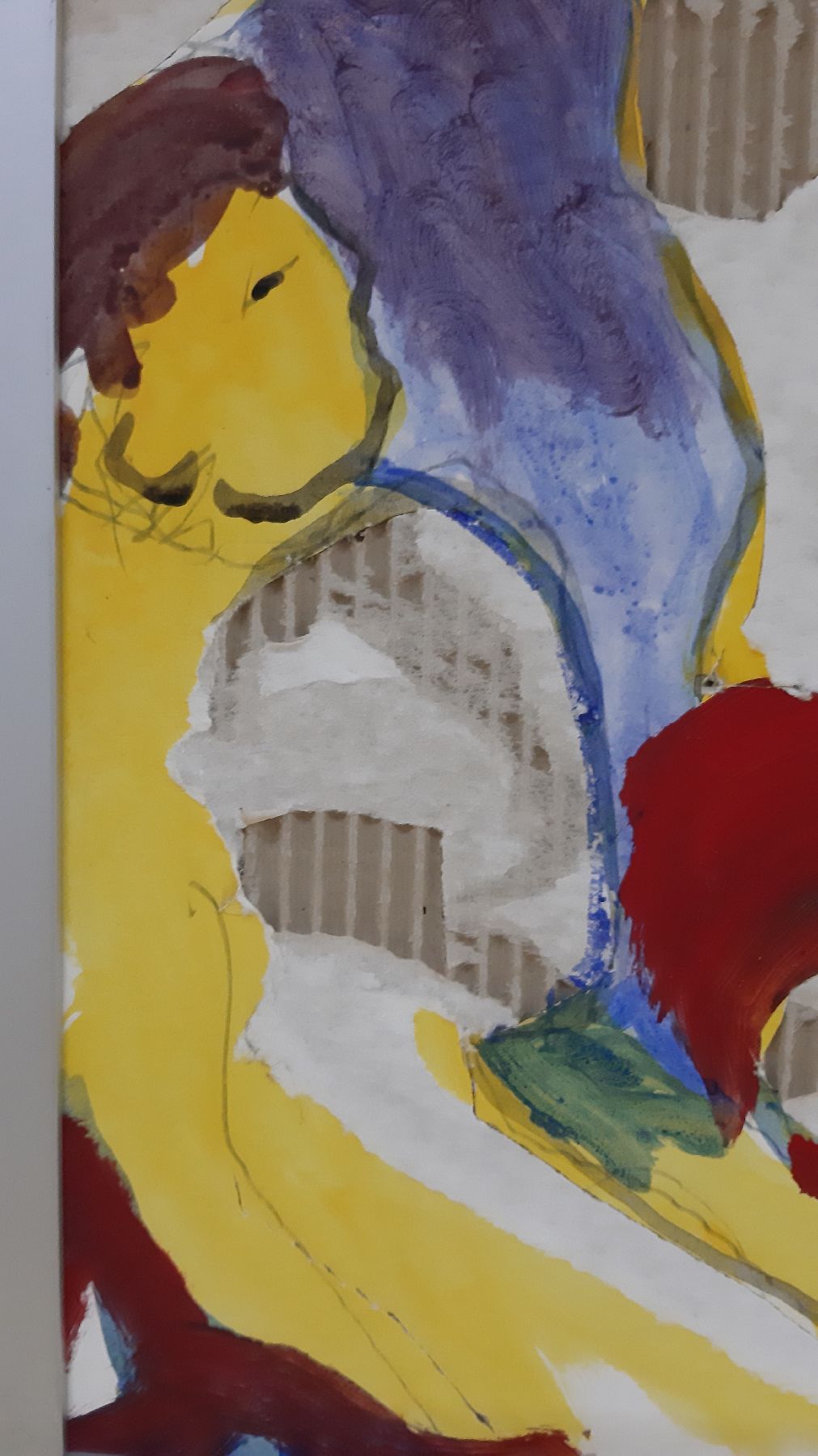 Detail e: Jürgen E. Stolte, geb. 1961, tätig in Düsseldorf, Figurengruppe mit Frau und Männern, Wellpappen-Kunst mit Decollage Methode, currogated art, ...