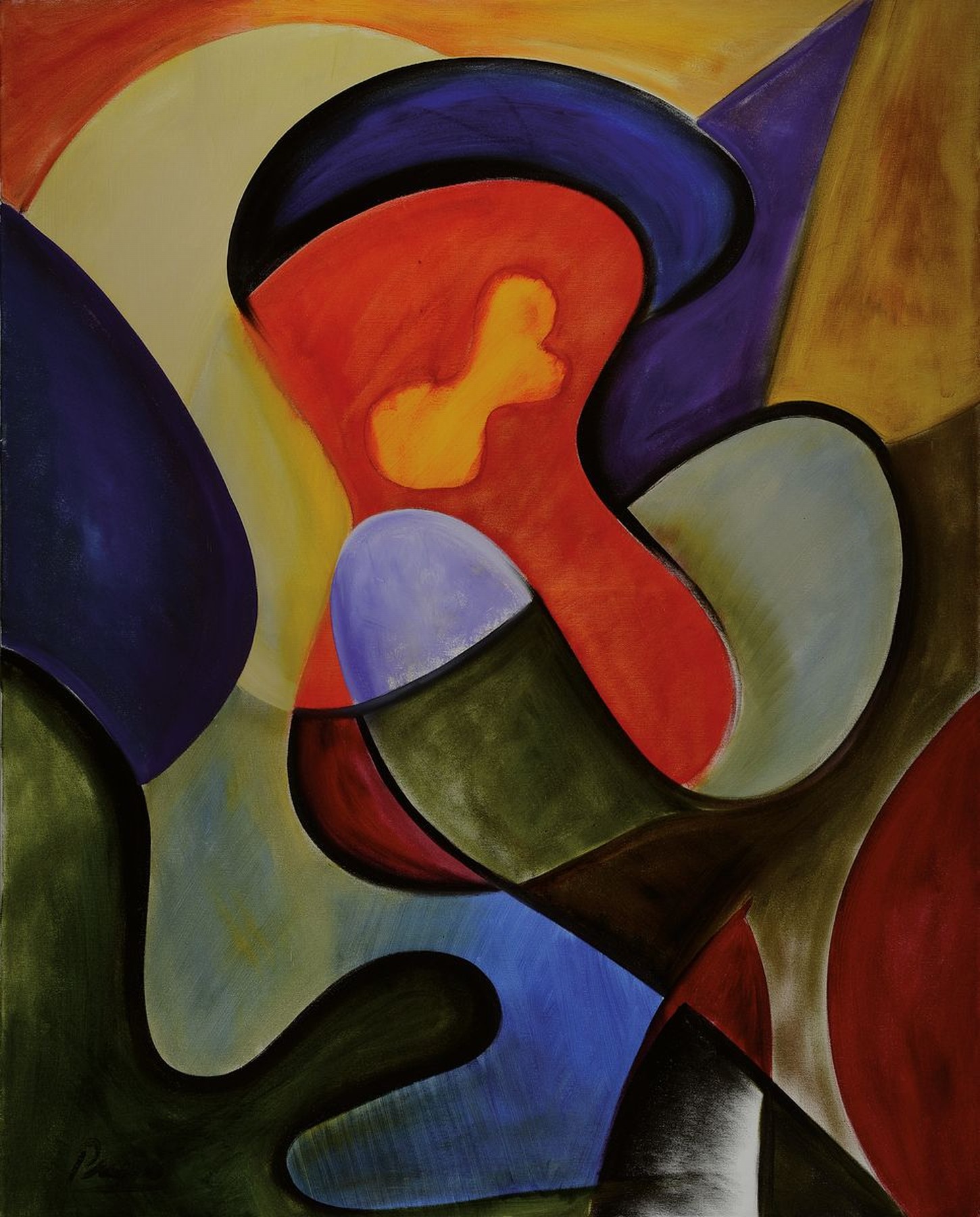 Unbekannter zeitgenössischer Künstler, Abstrakte Komposition, Öl/Lwd, links unten unleserlich signiert, ca. 100x80cm