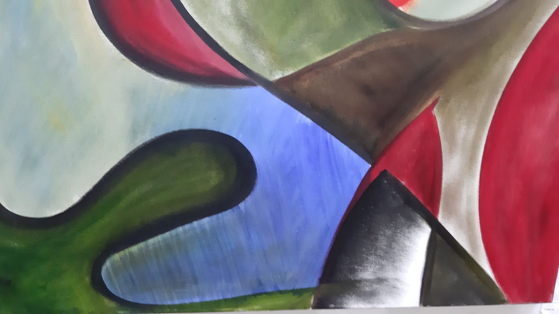 Detail c: Unbekannter zeitgenössischer Künstler, Abstrakte Komposition, Öl/Lwd, links unten unleserlich signiert, ca. 100x80cm