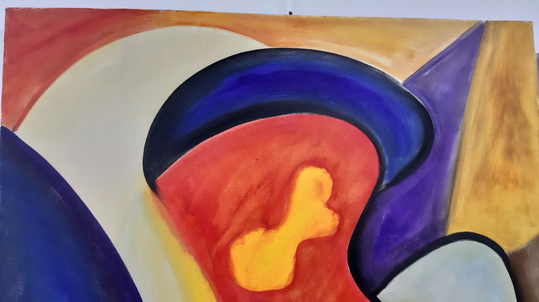 Detail d: Unbekannter zeitgenössischer Künstler, Abstrakte Komposition, Öl/Lwd, links unten unleserlich signiert, ca. 100x80cm