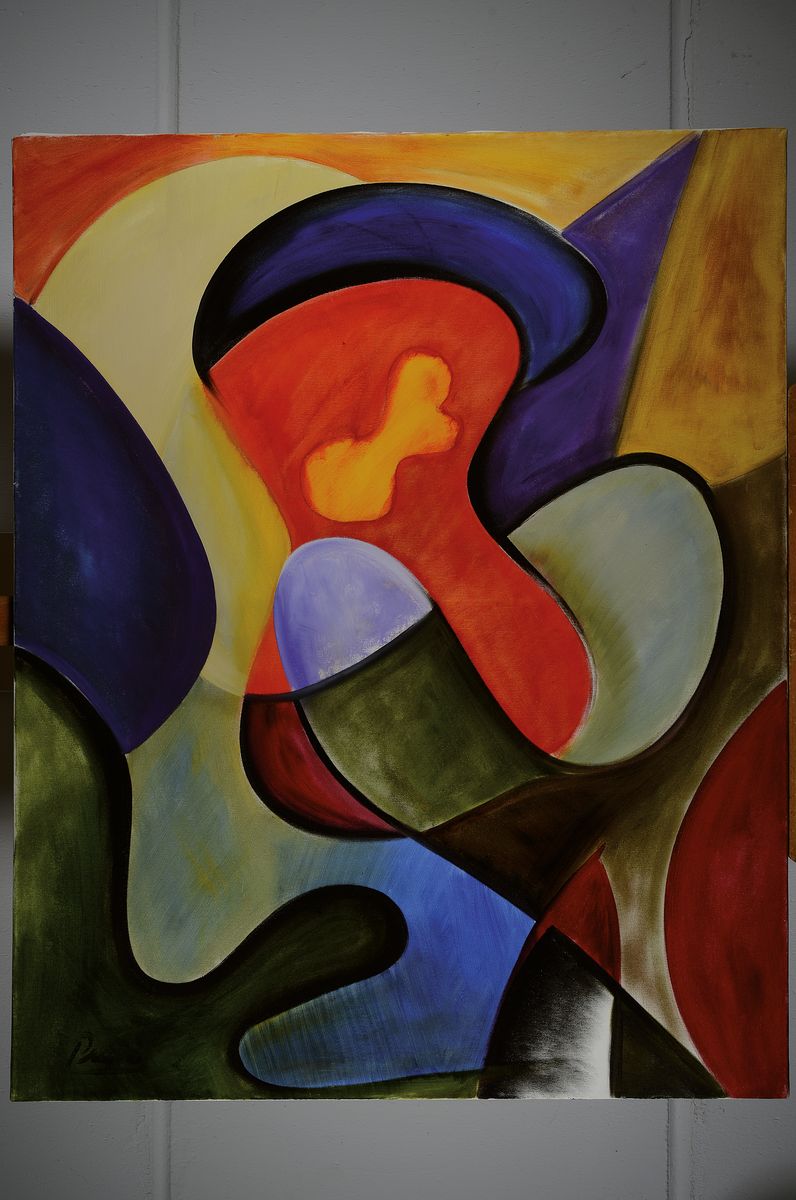 Detail k: Unbekannter zeitgenössischer Künstler, Abstrakte Komposition, Öl/Lwd, links unten unleserlich signiert, ca. 100x80cm