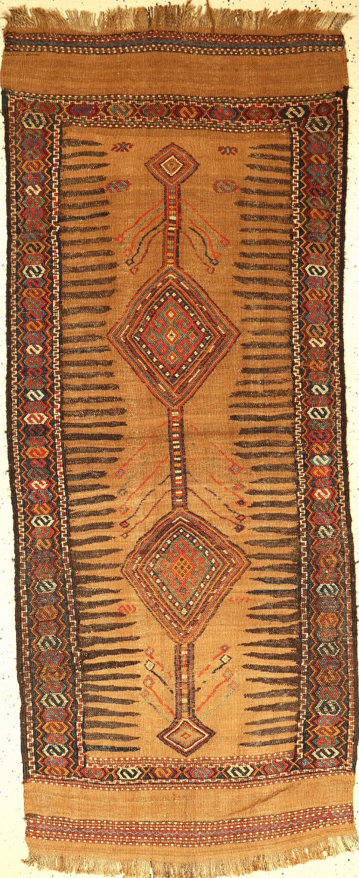 Khorassan "Sofreh" antik (Kamelwolle), Persien, um 1900-1920, Kamelwolle/Wolle/Wolle, ca. 184 x 76 cm, EHZ: 2-3, rarität, sammelwürdig.