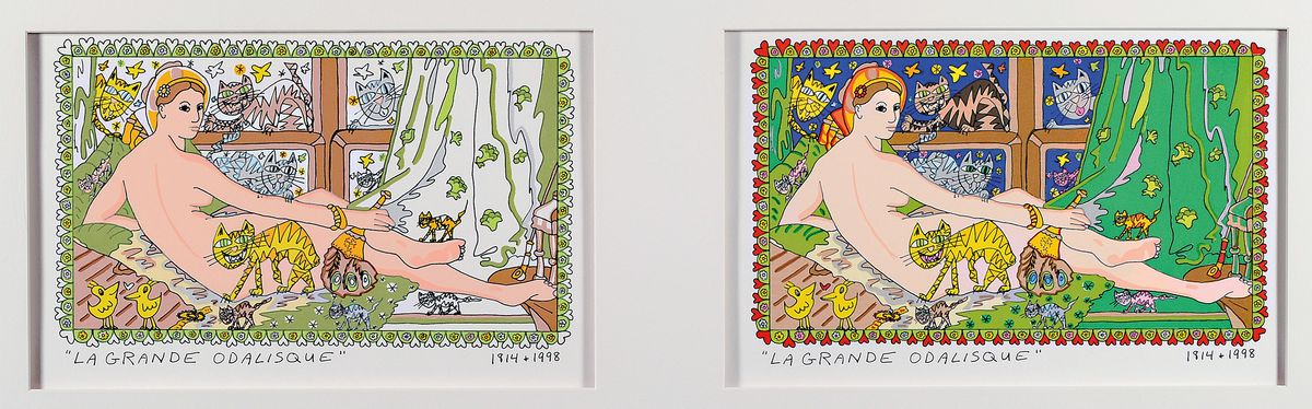 James Rizzi, 1950-2011, Lithografie, "La Grande Odalisque", dat.1814+1998, unter Glas gerahmt, gesamt ca. 88x130 cm