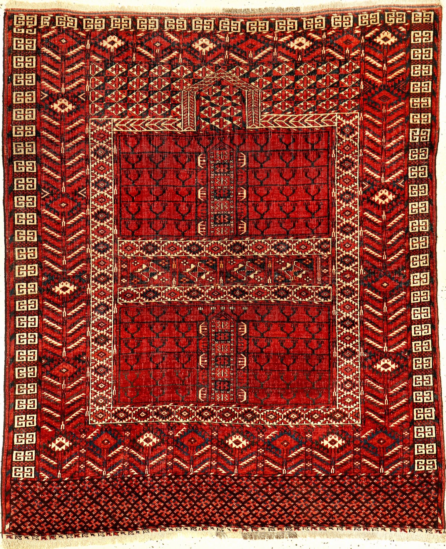 Tekke Engsi antik, Turkmenistan, 19.Jhd., Wolle auf Wolle, ca. 152 x 124 cm, sammelwürdig, (Alters und Gebrauchsspuren)
