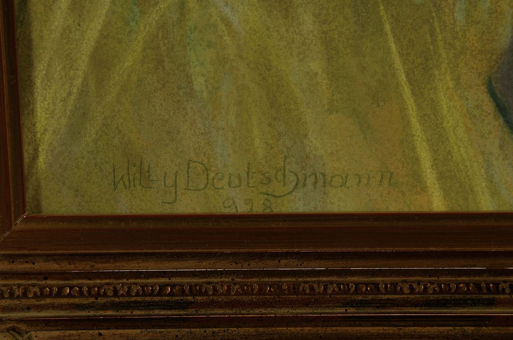 Detail a: Willy Deutschmann, 1880 Oberflörsheim-1960 Petersbächel, Porträt eines Jungen in der Försteruniform mit Pfeife, Pastell auf Papier, links unten ...