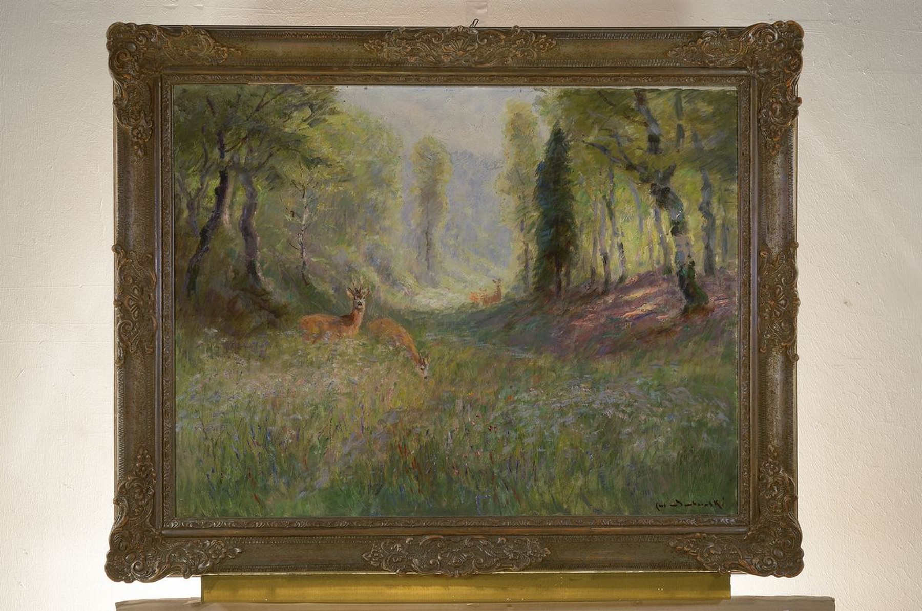 Detail k: Carl Ritter von Dombrowski, 1872 Schloß Ullitz-1951 Obermenzing/München, Rehe auf einer Lichtung, Öl/Lwd, rechts unten signiert, ca. 65x85cm, R. ...