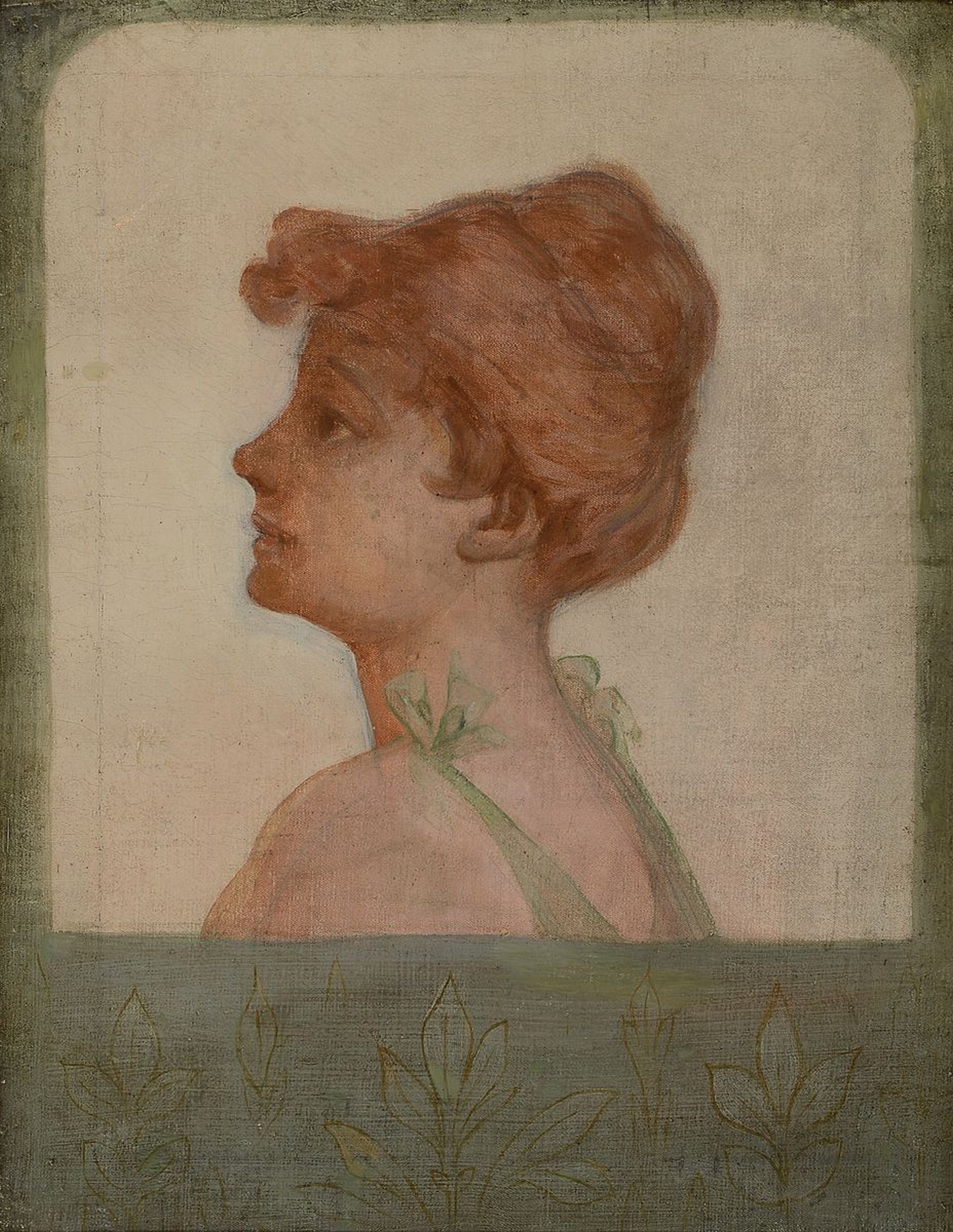 Unbekannter Künstler der Münchener Schule, um 1900, Profilporträt einer jungen Frau, Öl/Lwd, ca. 45x35cm, R. ca. 59x49cm