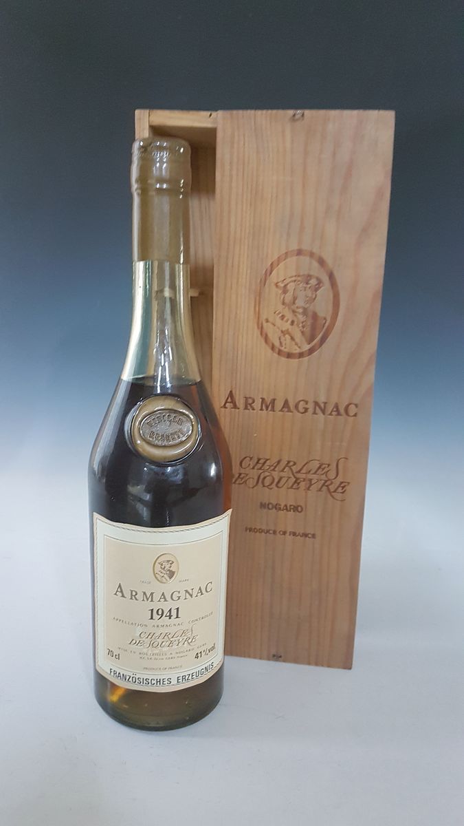 1 Flasche Armagnac 1941, Charles de Squeyre, 70cl, 41 Vol%, orig. verkorkt, in orig. Holzkiste