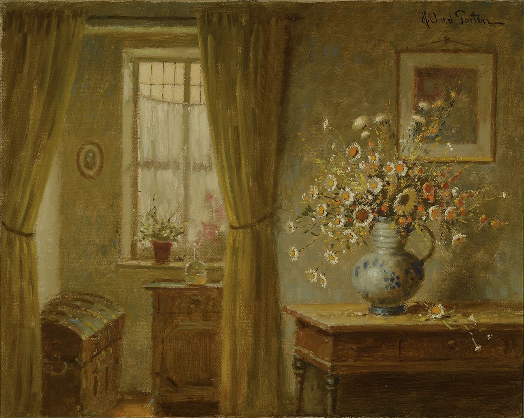 Heinz Werner van der Porten, geb. 1930 Düsseldorf, Interieur mit Blumenstrauß, Öl/Lwd, rechts oben signiert, ca. 40x50cm, R. ca. 52x62cm