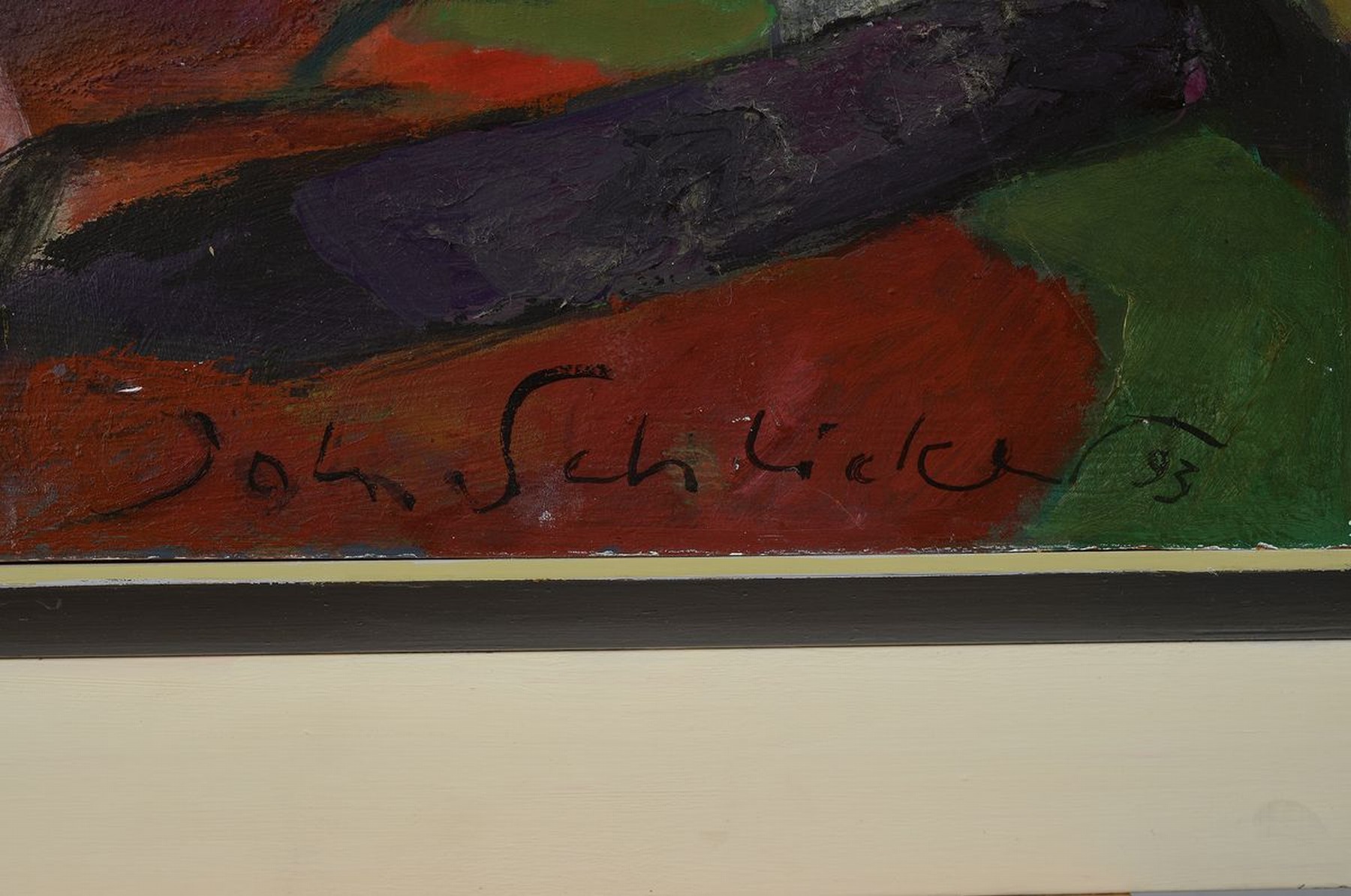 Detail a: Johannes Schlicker, 1913 Essen - 2007, abstrakte Komposition, "Bosco rosso", 1993, Acryl und Öl/Sperrholzplatte, 70 x 60 cm, Rahmen