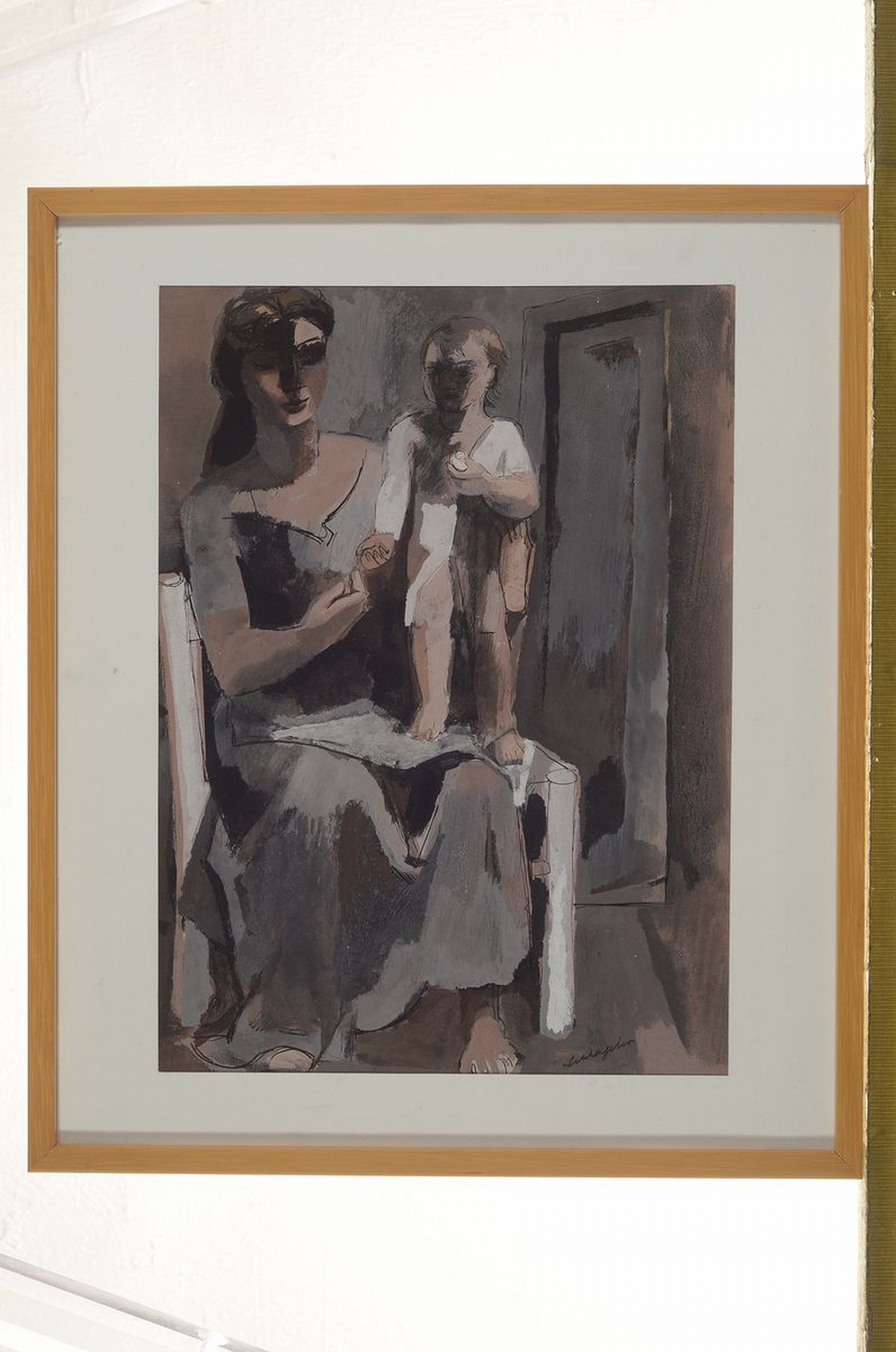 Detail k: Karl Schlageter, 1894 Luzern-1990 Zürich, Mutter mit Kind, Tusche und Gouache auf Papier, rechts unten signiert, 28.5x21cm, PP, u.Gl., R. ca. 36x30cm