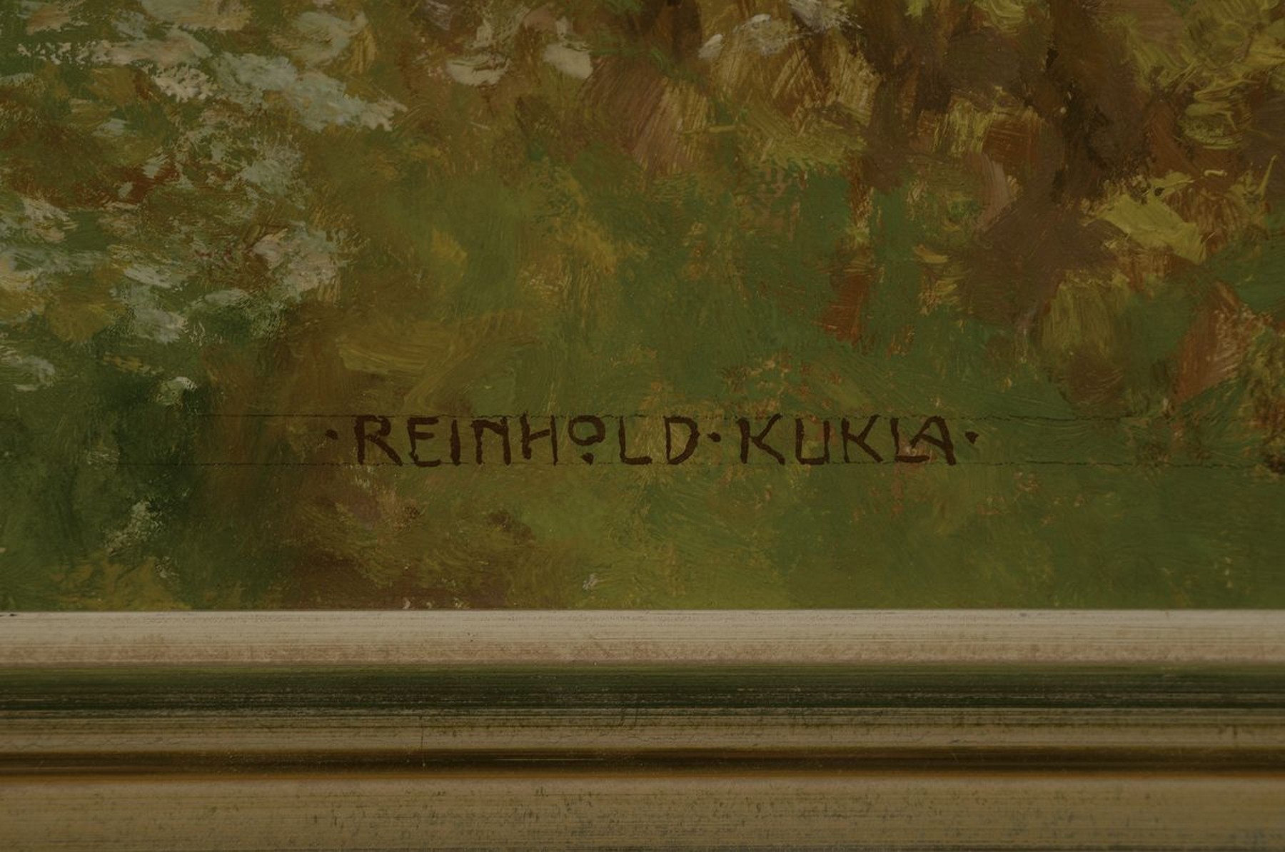 Detail a: Reinhold Kukla, 1877 Wien-1965 St. Gallen, Blick über eine Wiese auf einen Bauernhof, Öl/Hartfaser, rechts unten signiert, ca. 40x46cm, R. ca. ...