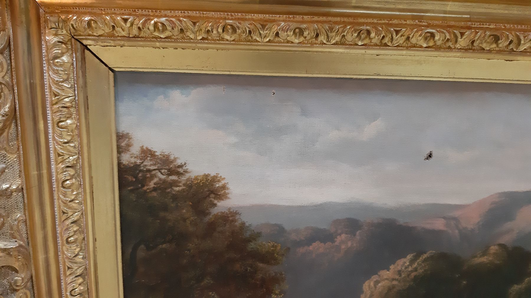 Detail f: Alexander Calamé, 1810 Vevey-1864 Menton, Schäfer mit seiner kleinen Herde auf einem Baum bestandenen Weg, im Hintergrund ein See in hügeliger ...