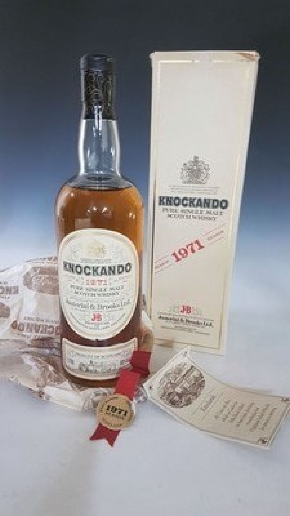 1 Flasche Knockando single Malt Whisky 1971, 1l, 43% Vol., top shoulder, Justerini & Brooks, im orig. Karton