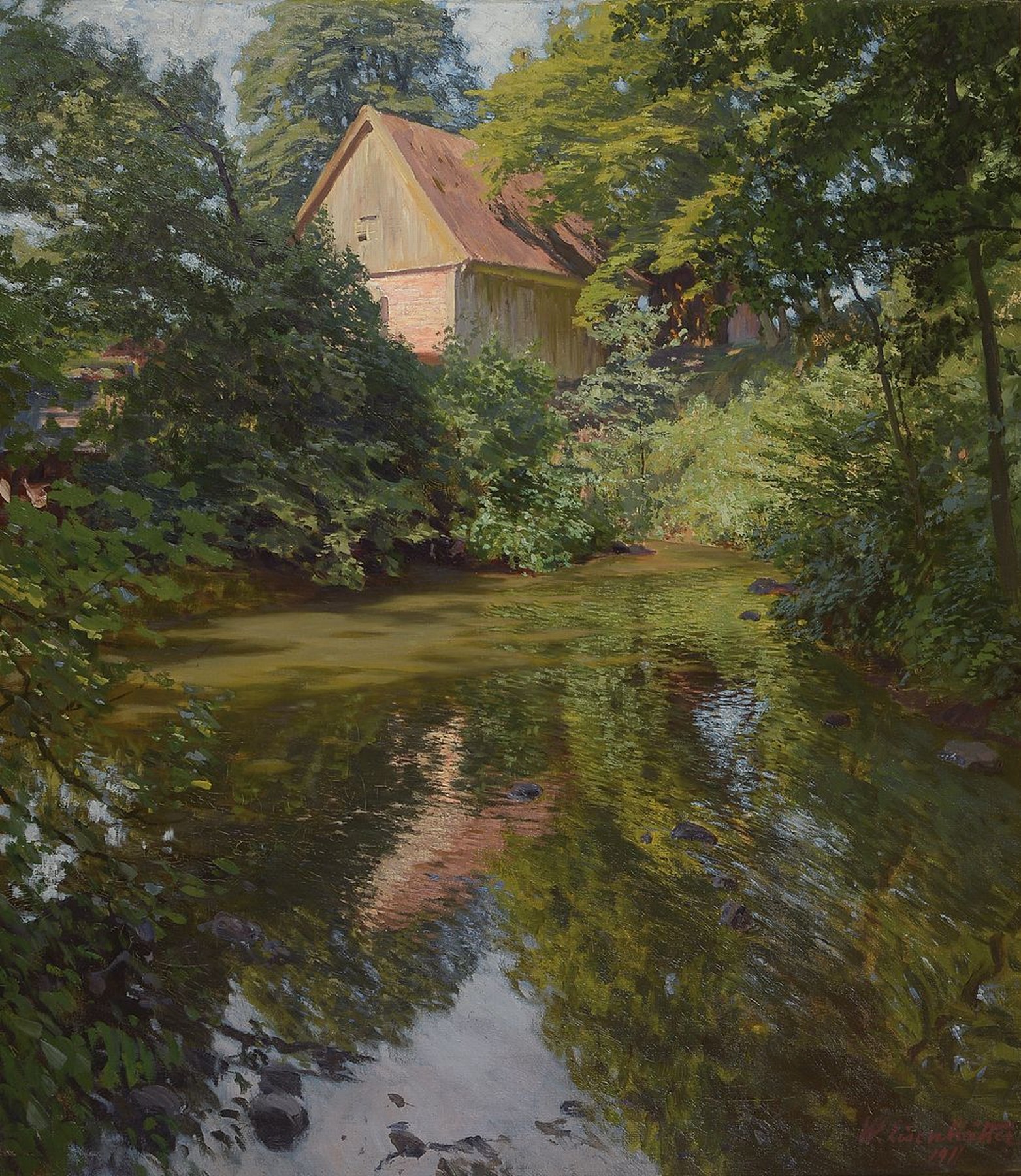 Wilhelm Eisenblätter, 1866 Duisburg - 1934 Königsberg, deutscher Landschaftsmaler und Bühnenbildner, wohl ostpreußische Sommerlandschaft mit ...