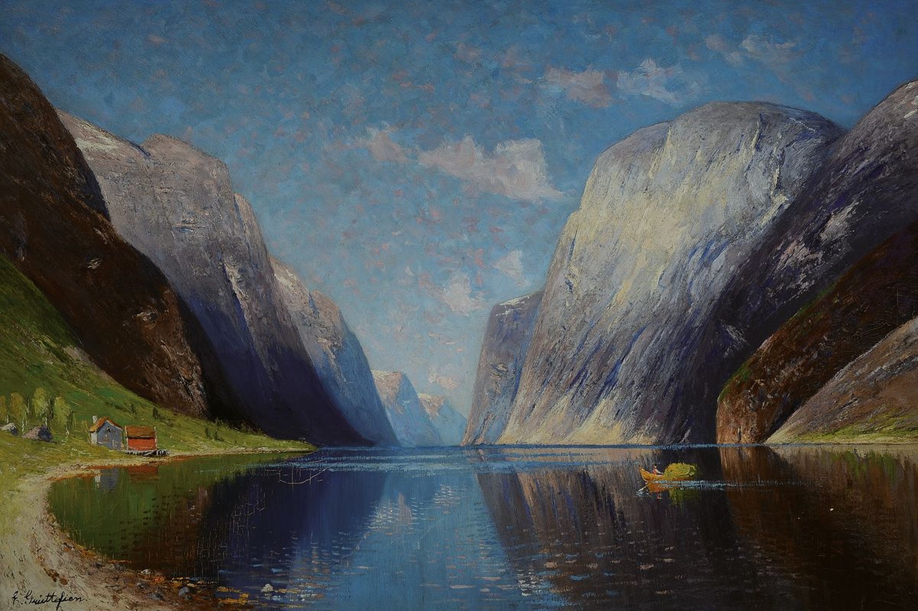 Elisabeth Grüttefien-Kiekebusch, geb. 1871 Berlin, "Naeröfjord", Öl/Lwd, li. u. signiert, ältere Restaurationen, ca. 80 x 120 cm, ...